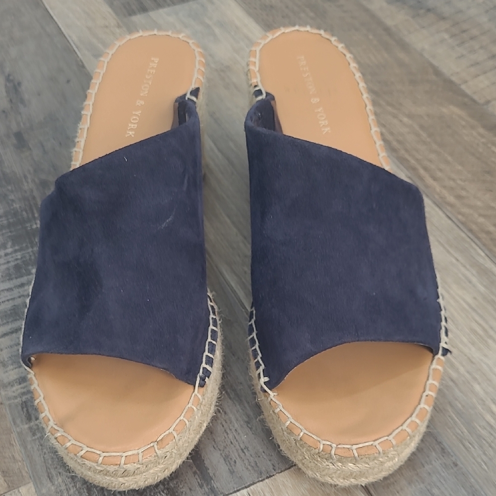 Blue Suede Espadrille Slip-Ons Wedge Sandals Summer Resort Shoes size 10
